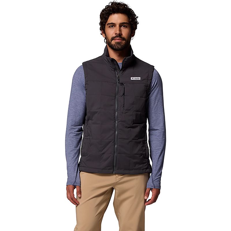 FRONT VIEW OF COLUMBIA MENS PFG UNCHARTED™ VEST FEATURES WATER REPELLENCY, STAIN PREVENTION, AND GR…