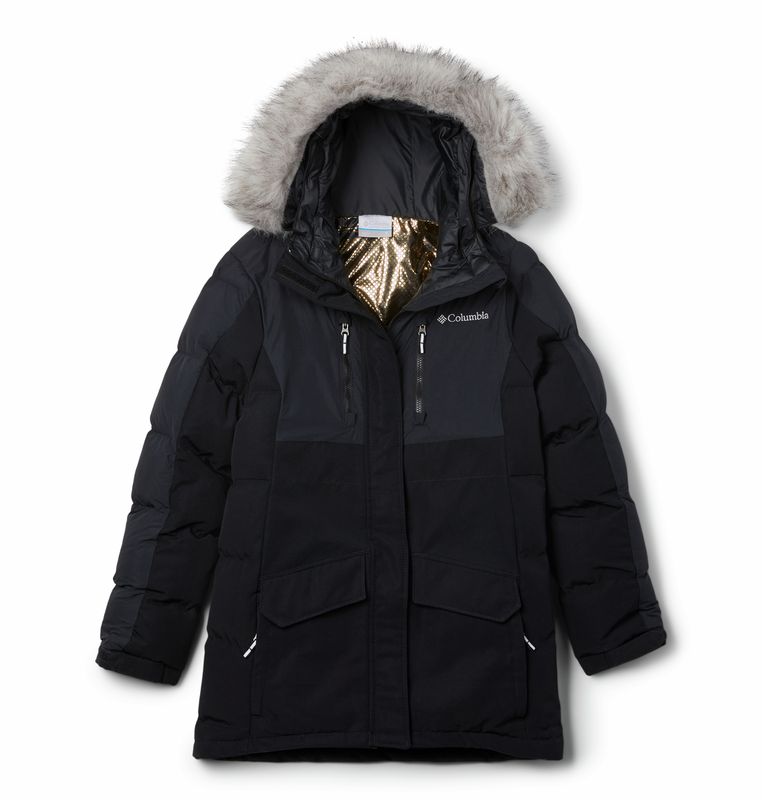 FRONT VIEW OF COLUMBIA YOUTH GIRLS MARQUAM PEAK FUSION™ III PARKA WINTER JACKET FEATURES MAXIMUM WA…