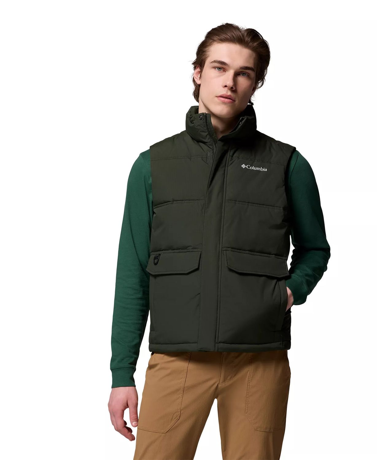 MAIN IMAGE OF COLUMBIA MENS LANDROAMER™ PUFFER VEST IN GREENSCAPE MEDIUM WITH LIGHT WARMTH AND WATE…