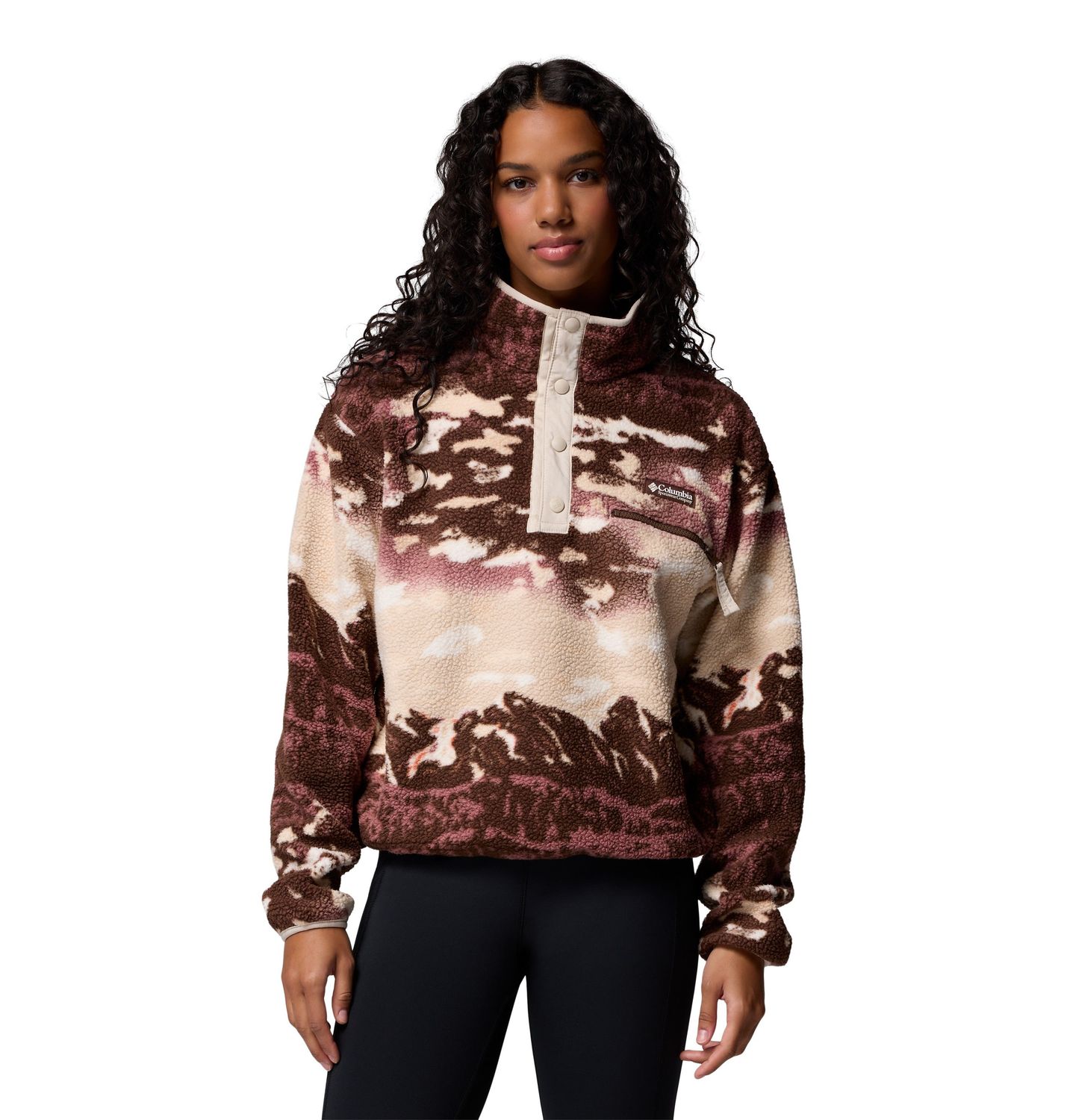 MAIN IMAGE OF COLUMBIA WOMENS HELVETIA™ II PRINTED CROPPED HALF SNAP SWEATER IN TOBACCO SISTERS/DAR…