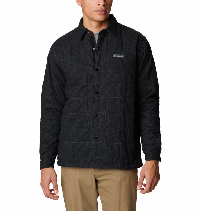 FRONT VIEW OF COLUMBIA MENS LANDROAMER™ QUILTED SOFTSHELL JACKET FEATURES HAND POCKETS AND LOCKER L…
