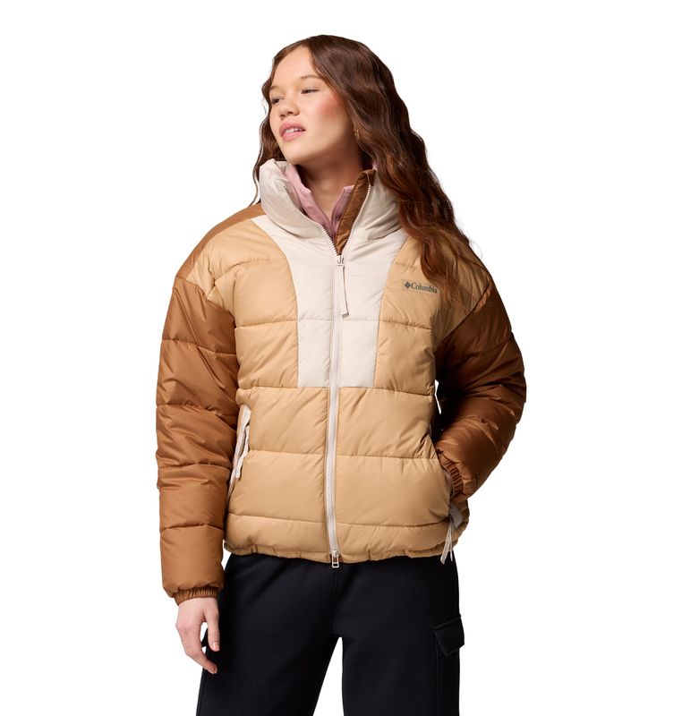 FRONT VIEW OF COLUMBIA WOMENS PIKE LAKE™ WINTER JACKET FEATURES WATER REPELLENCY AND OMNI-HEAT™ FOR…