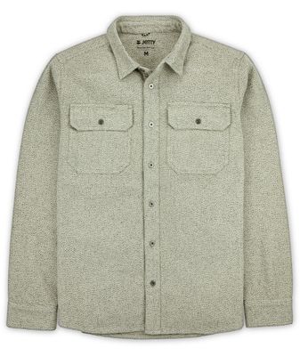 FRONT VIEW OF JETTY MENS HORIZON HEAVY-DUTY LONG SLEEVE SHIRT FEATURES LARGE DOUBLE CHEST POCKETS A…