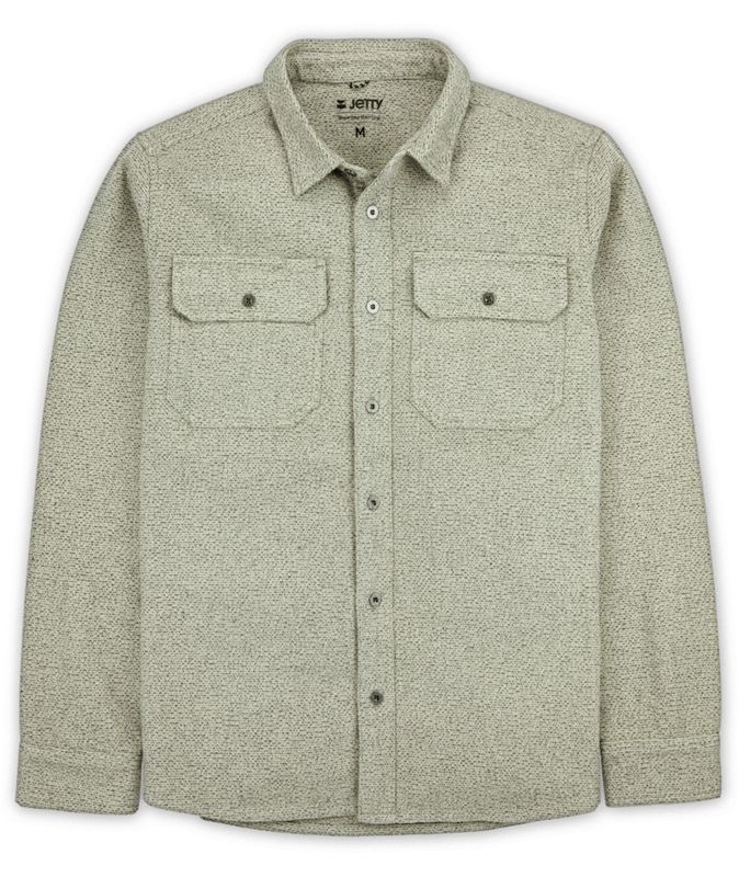 FRONT VIEW OF JETTY MENS HORIZON HEAVY-DUTY LONG SLEEVE SHIRT FEATURES LARGE DOUBLE CHEST POCKETS A…