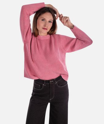 FRONT VIEW OF JETTY WOMENS SUNDRENCHED CREWNECK SWEATER FEATURES 100% COTTON, SOFT FABRIC FOR COMFO…