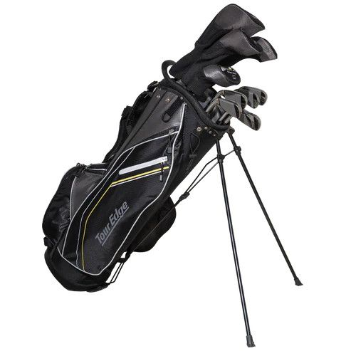 TOUR EDGE MENS 12-PIECE TE-200 STAND BAG BOX SET 25, Hand: LEFT, Shaft: REGULAR STEEL, Color: BLACK/GREY