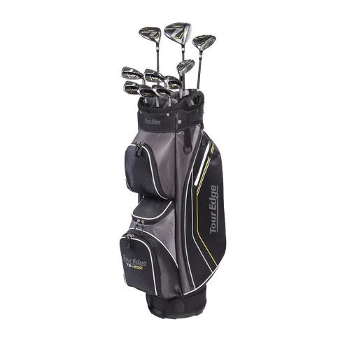 TOUR EDGE MENS 12-PIECE TE-200 CART BAG BOX SET 25, Hand: RIGHT, Shaft: SENIOR GRAPHITE, Color: BLACK/GREY