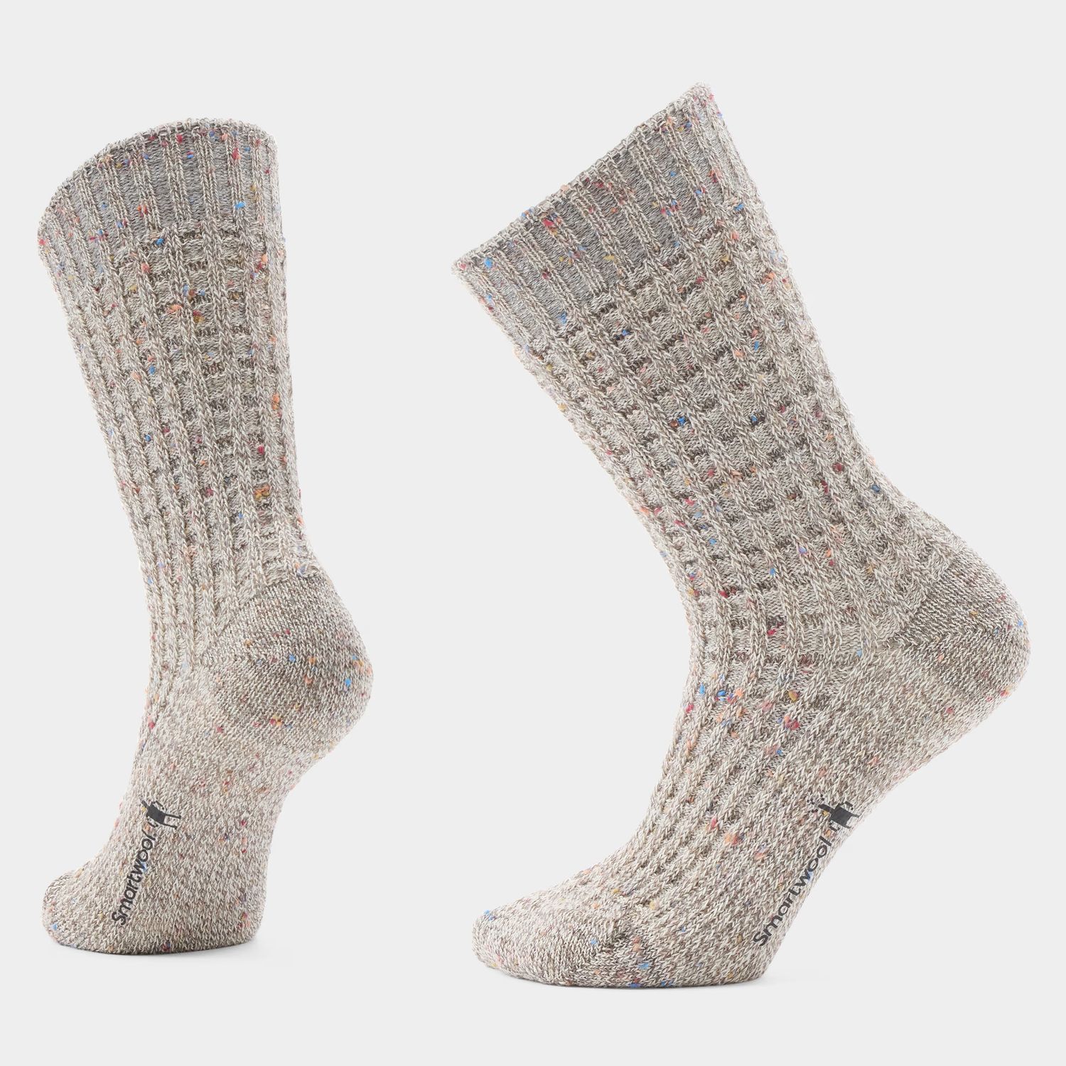 SMARTWOOL WOMENS EVERYDAY COZY WAFFLE PRESS CREW SOCKS, Color: TAUPE/NATURAL MARL, Size: SMALL