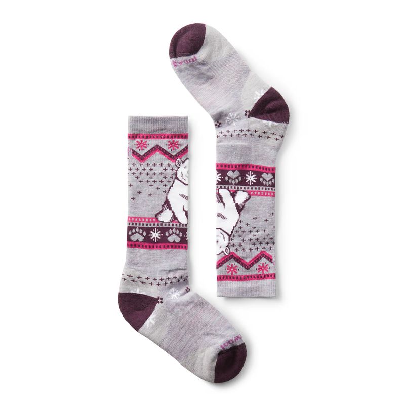 FRONT VIEW OF SMARTWOOL YOUTH WINTERSPORT FULL CUSHION POLAR BEAR PATTERN OTC SOCKS FEATURES FULL C…