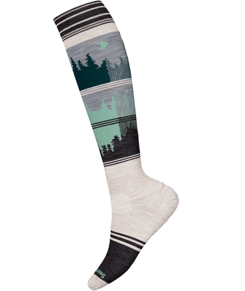SMARTWOOL WOMENS SNOWBOARD FULL CUSHION TWILIGHT VISTA OTC SOCKS, Color: MOONBEAM, Size: SMALL