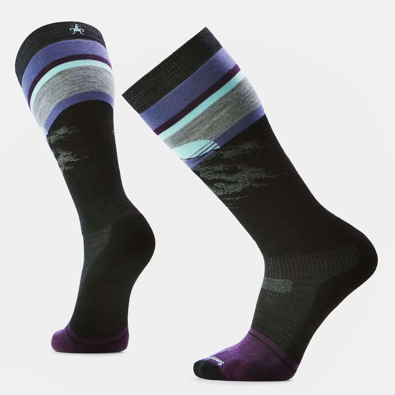 SMARTWOOL MENS SNOWBOARD TARGETED CUSHION MOUNTAIN SUNRISE OTC SOCKS, Color: BLACK, Size: MEDIUM