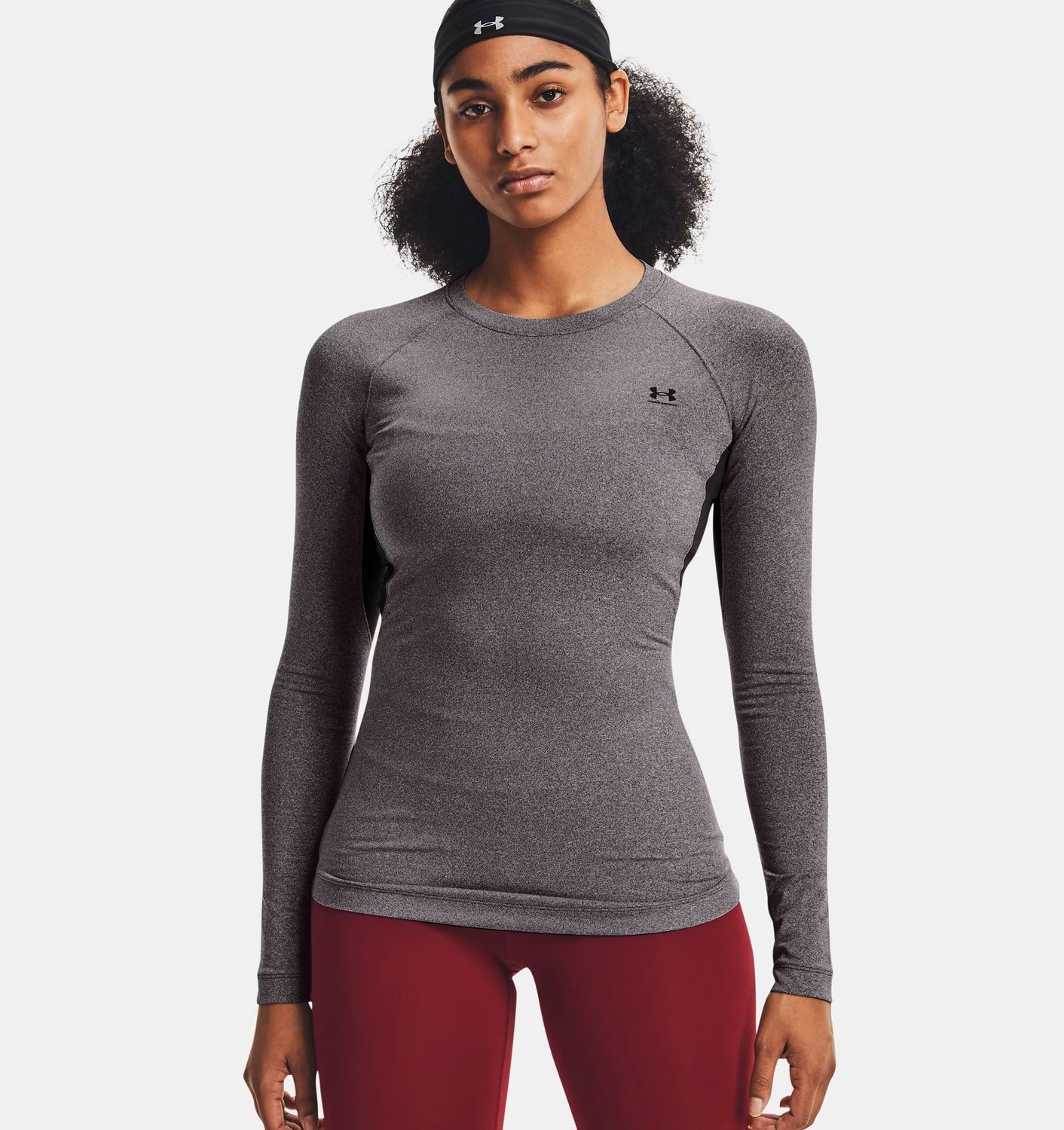 MAIN IMAGE OF UNDER ARMOUR WOMENS UA AUTHENTICS CREW LONG SLEEVE SHIRT IN CHARCOAL LIGHT HEATHER/BL…