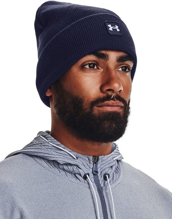 MAIN IMAGE OF UNDER ARMOUR MENS UA HALFTIME CUFF BEANIE IN MIDNIGHT NAVY/WHITE O/S WITH SUPER SOFT …