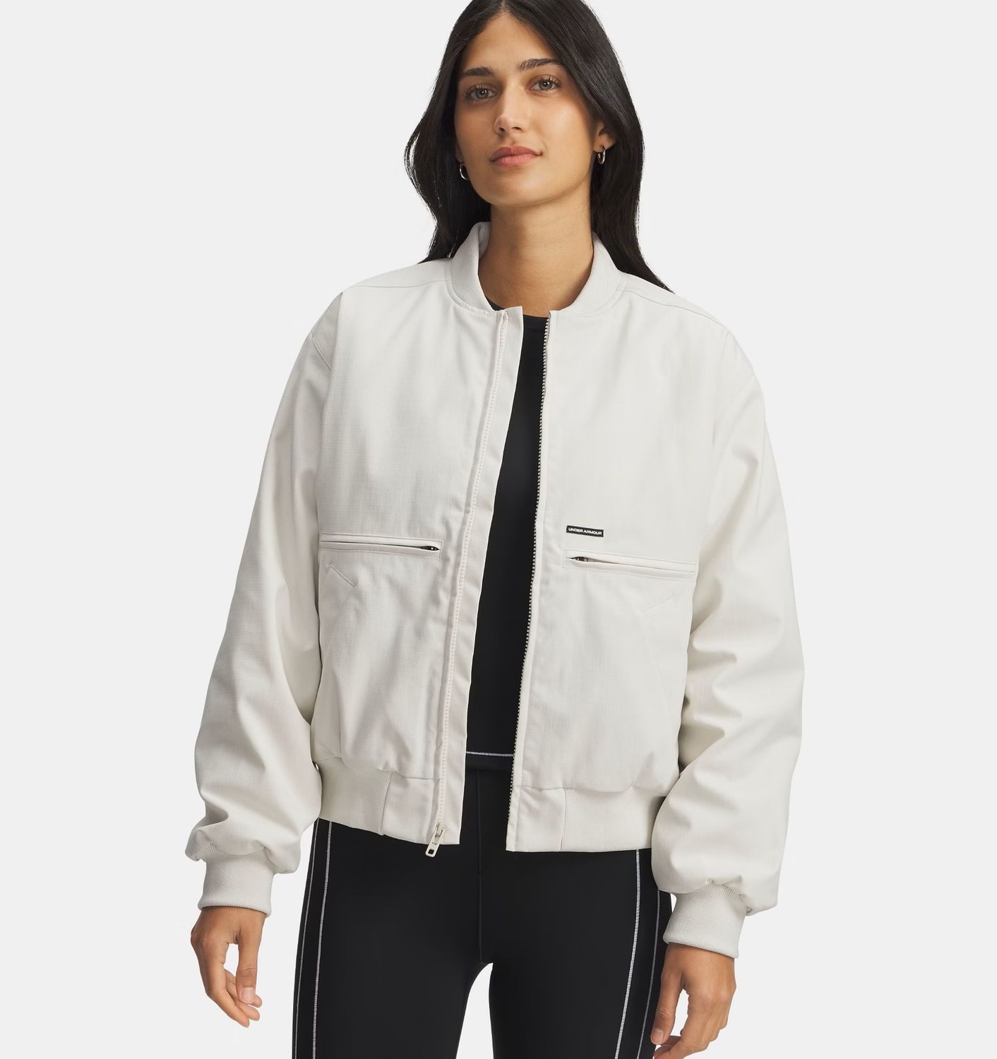 MAIN IMAGE OF UNDER ARMOUR WOMENS UA EXPANSE FLEECE-LINED BOMBER SOFTSHELL JACKET IN SUMMIT WHITE/B…