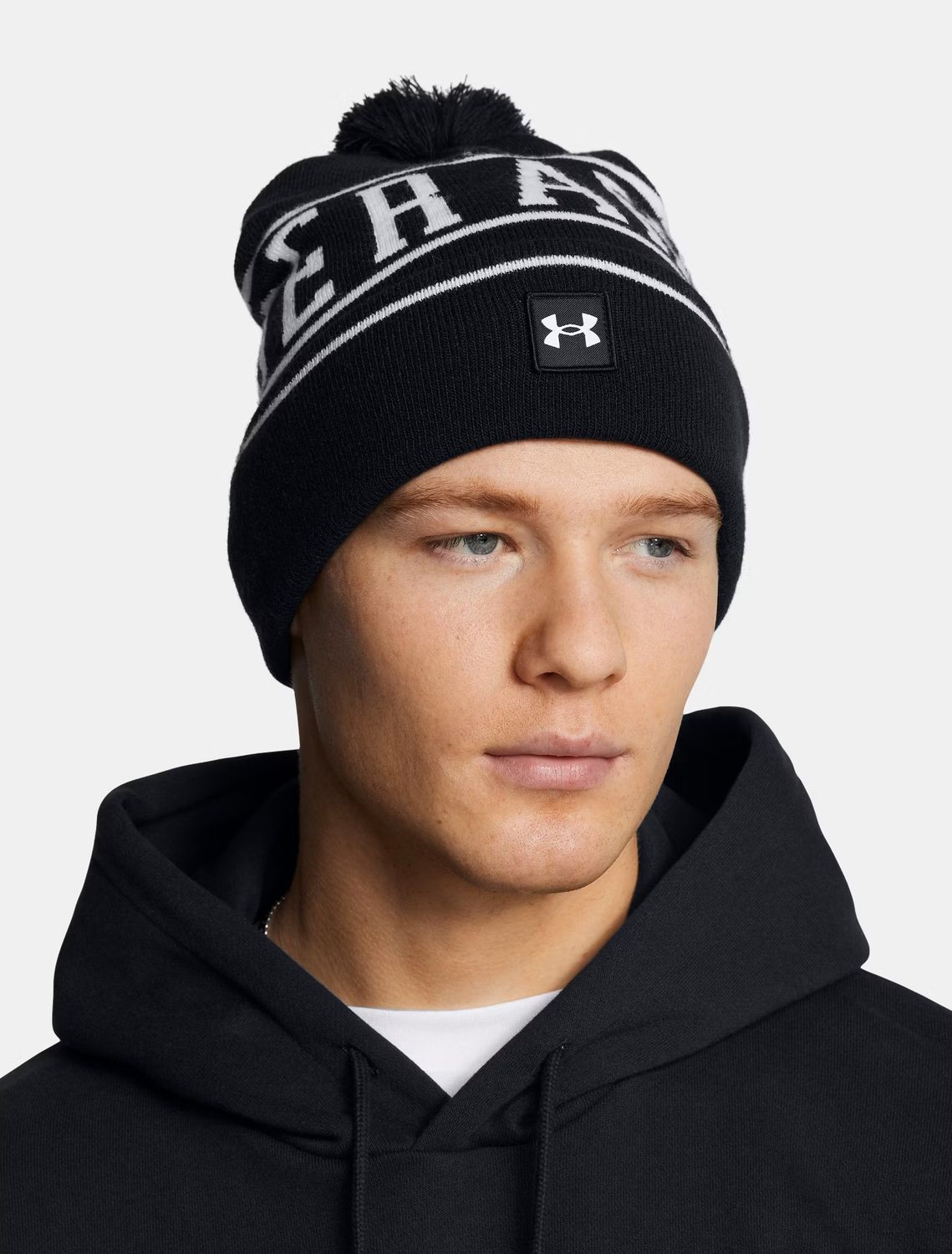 MAIN IMAGE OF UNDER ARMOUR MENS HALFTIME POM BEANIE WINTER HAT IN BLACK/WHITE/WHITE O/S WITH ALL-DA…