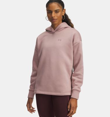 FRONT VIEW OF UNDER ARMOUR WOMENS ARMOUR FLEECE® HOODIE FEATURES WATER REPELLENCY TO STAY DRY AND K…