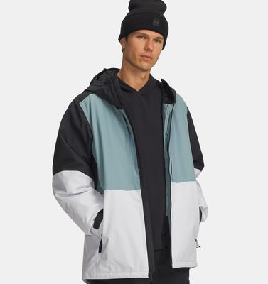 FRONT VIEW OF UNDER ARMOUR MENS UA EXPANSE VISTA WINTER JACKET FEATURES HELMET COMPATIBLE HOOD AND …