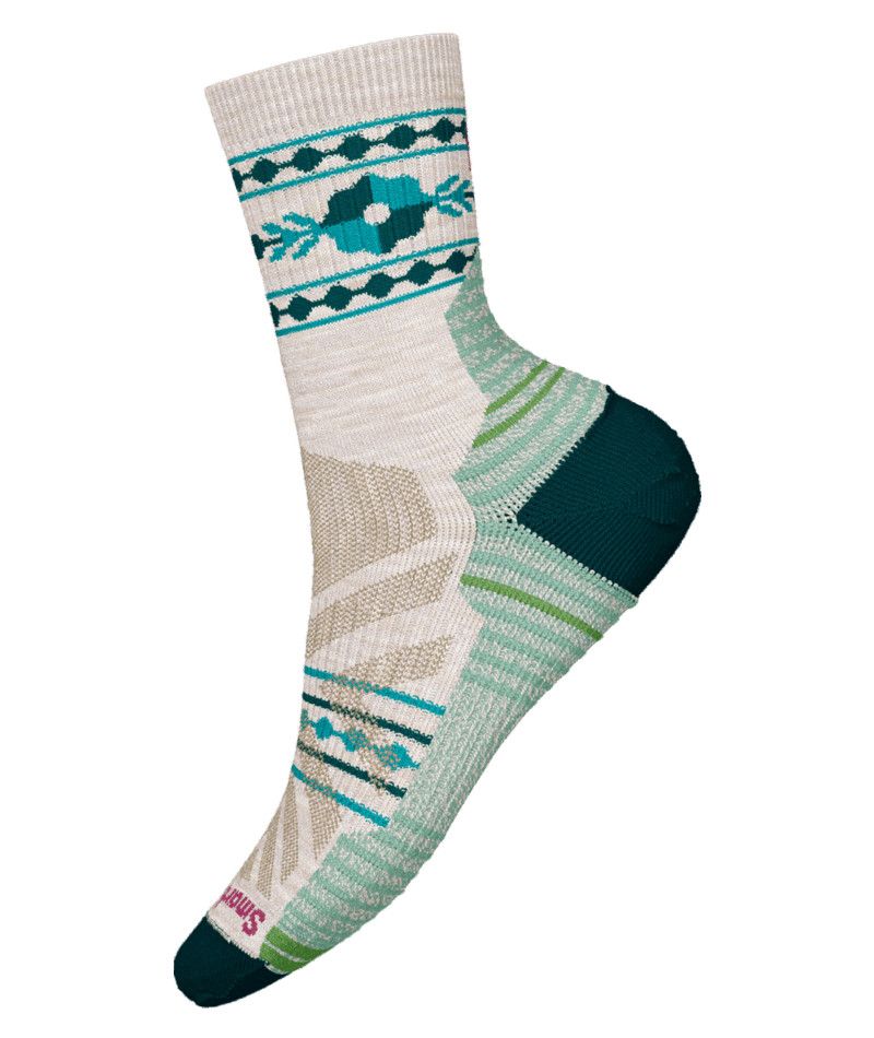 SMARTWOOL WOMENS HIKE LIGHT CUSHION RETRO FLORAL MID CREW SOCKS, Color: MOONBEAM, Size: MEDIUM
