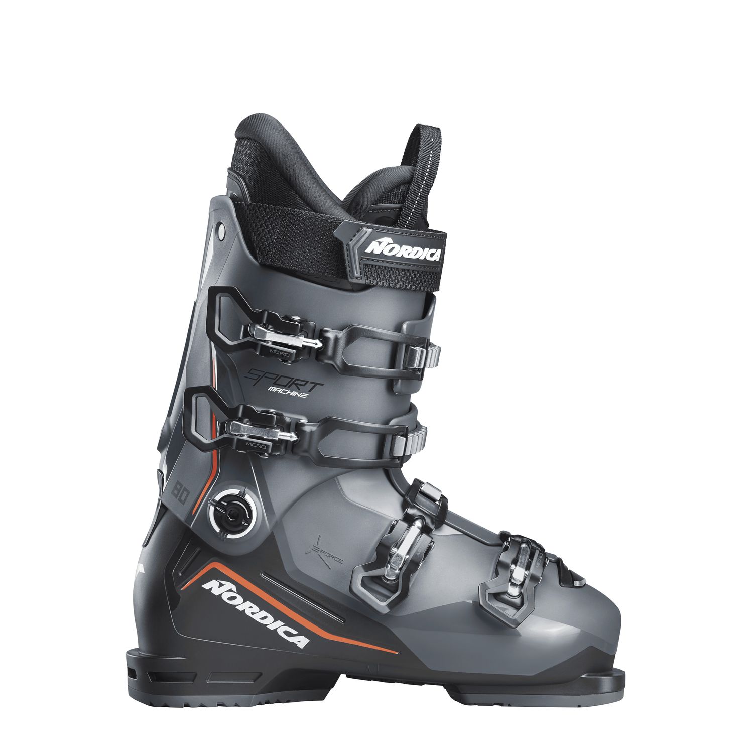 NORDICA MENS SPORTMACHINE 3 80 DOWNHILL SKI BOOT 26, Color: ANTHRACITE/BLACK/RED, Size: 26.5