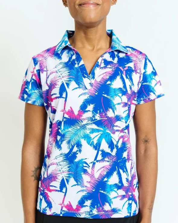 YATTA WOMENS AZURE TROPICS POLO 25, Color: AZURE TROPICS, Size: XS