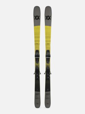 TOPSHEET VIEW OF VOLKL UNISEX BLAZE 82 GREY + VMOTION 10 DOWNHILL SKIS FEATURES FULL SIDEWALL AND M…