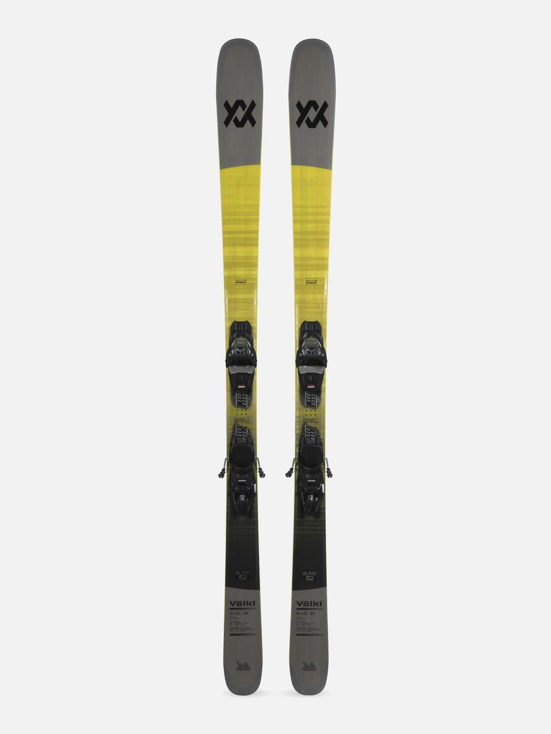 MAIN IMAGE OF VOLKL UNISEX BLAZE 82 GREY + VMOTION 10 DOWNHILL SKIS IN GREY/YELLOW/BLACK 166 WITH F…