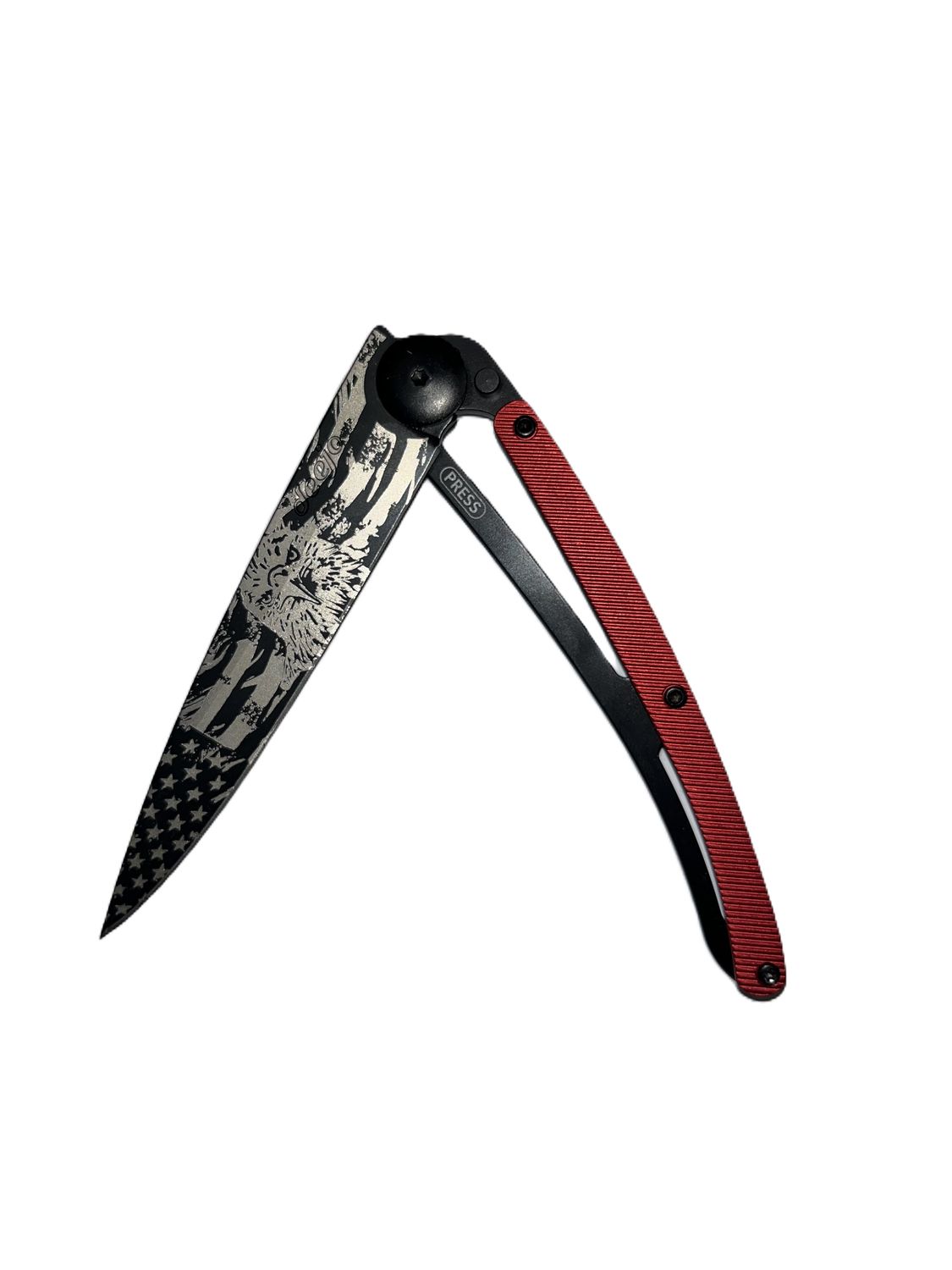 DEEJO 37G AMERICAN BALD EAGLE KNIFE 25, Handle: RED ALUMINUM