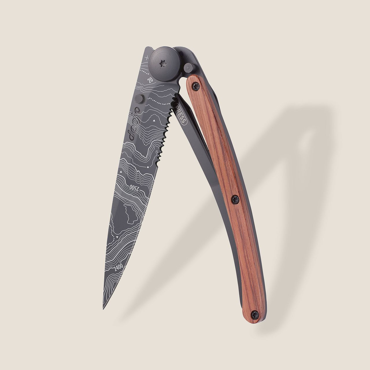 DEEJO 37G TOPOGRAPHY KNIFE 25, Handle: CORAL WOOD