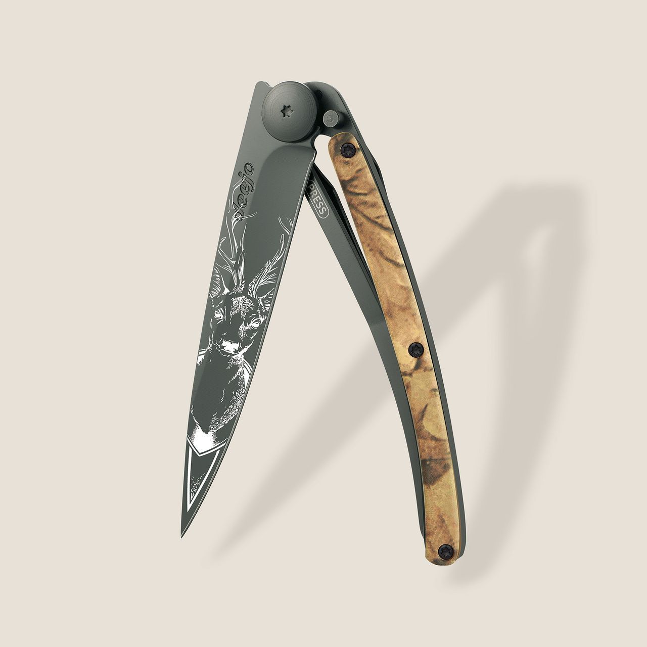 DEEJO 37G DEER KNIFE 25, Handle: BROWN CAMO