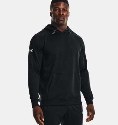 FRONT VIEW OF UNDER ARMOUR MENS ARMOUR FLEECE STORM HOODIE FEATURES WATER REPELLENCY TO STAY DRY AN…