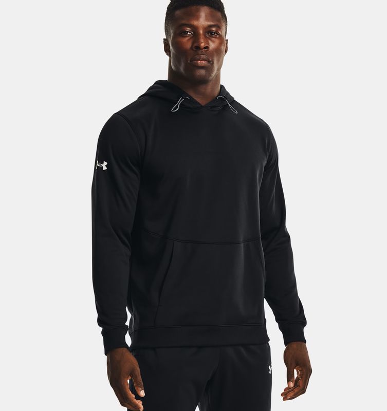 FRONT VIEW OF UNDER ARMOUR MENS ARMOUR FLEECE STORM HOODIE FEATURES WATER REPELLENCY TO STAY DRY AN…