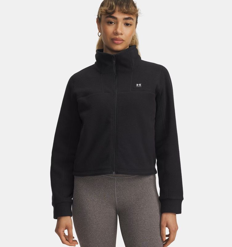 FRONT VIEW OF UNDER ARMOUR WOMENS UA EXPANSE FLEECE SWEATER FEATURES SOFT MICROFLEECE MATERIAL FOR …