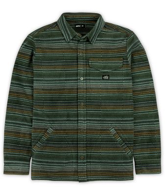 FRONT VIEW OF JETTY MENS CONCORDIA FLEECE LONG SLEEVE SHIRT FEATURES METAL SNAP BUTTONS AND FLAP CH…
