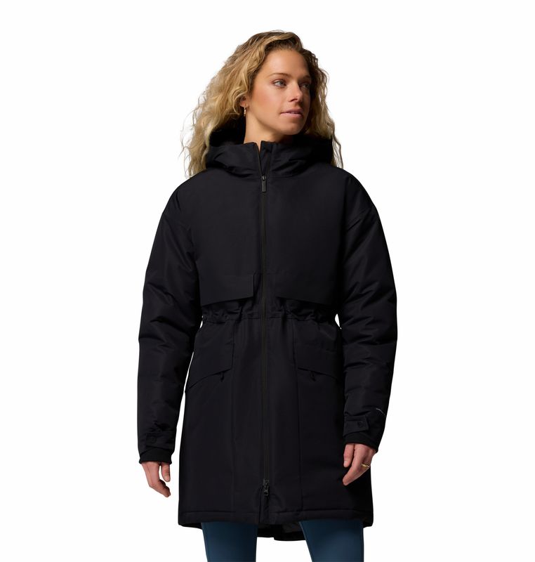 FRONT VIEW OF COLUMBIA WOMENS JUNIPER RIDGE III DOWN PARKA™ FEATURES BREATHABLE WATERPROOFING AND W…