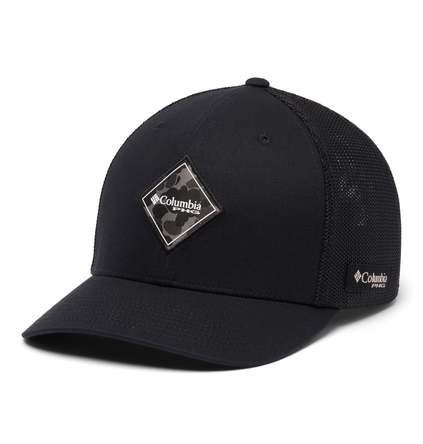 COLUMBIA UNISEX PHG ANTLERS™ MESH BALL CAP, Color: BLACK/DELTA HUNTER DIAMOND, Size: L/XL