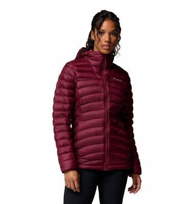 FRONT VIEW OF COLUMBIA WOMENS CORELITE™ DOWN HOODED WINTER JACKET FEATURES WARM DOWN INSULATION AND…