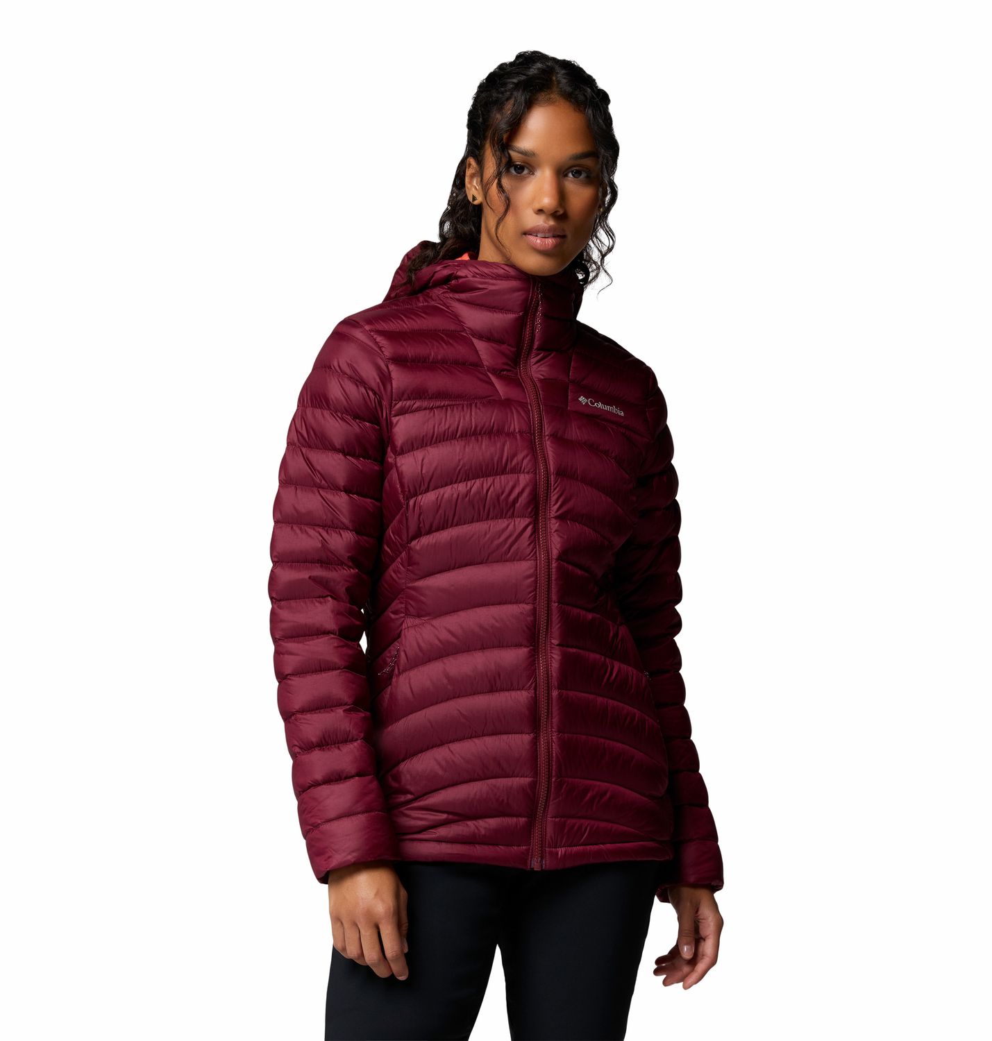 MAIN IMAGE OF COLUMBIA WOMENS CORELITE™ DOWN HOODED WINTER JACKET IN RICH WINE SMALL WITH WARM DOWN…