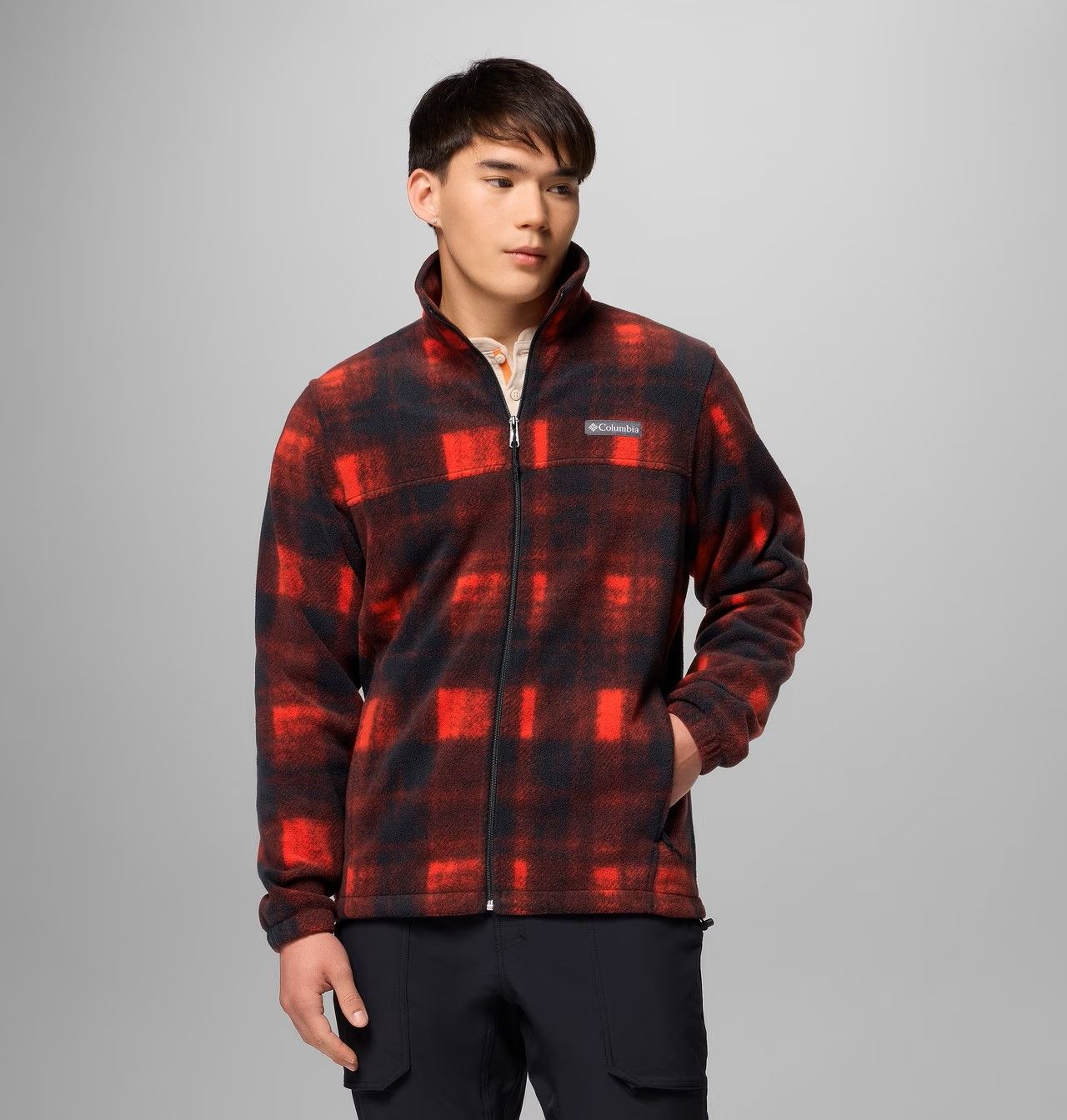 COLUMBIA MENS STEENS MOUNTAIN™ PRINTED SWEATER, Color: SAIL RED OMBLUR, Size: LARGE