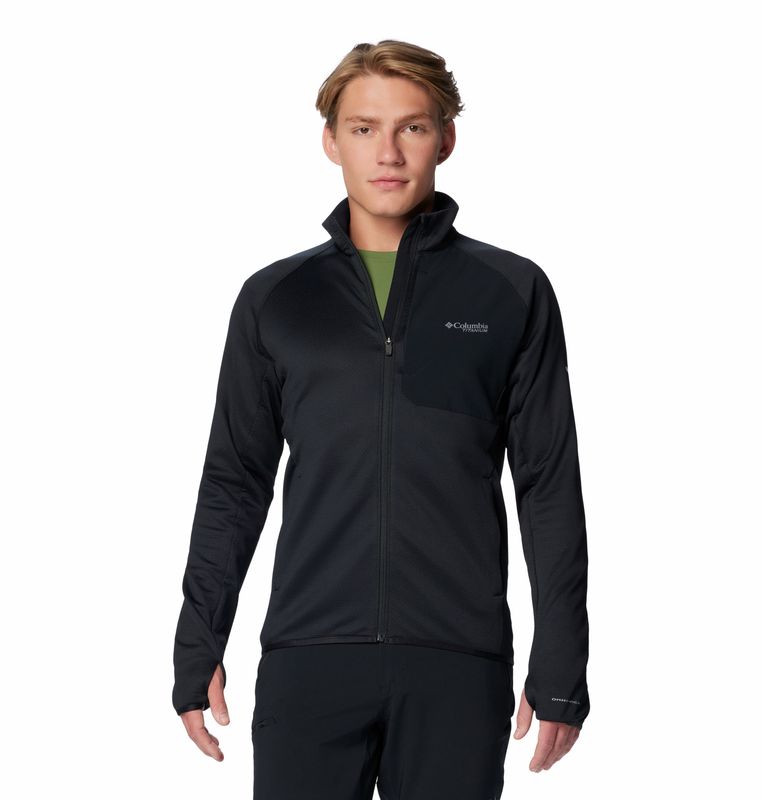 FRONT VIEW OF COLUMBIA MENS TRIPLE CANYON™ GRID FLEECE FULL ZIP II SWEATER FEATURES SWEAT WICKING F…