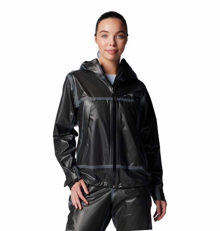 FRONT VIEW OF COLUMBIA WOMENS OUTDRY EXTREME™ WYLDWOOD™ SHELL RAIN JACKET FEATURES BREATHABLE WATER…