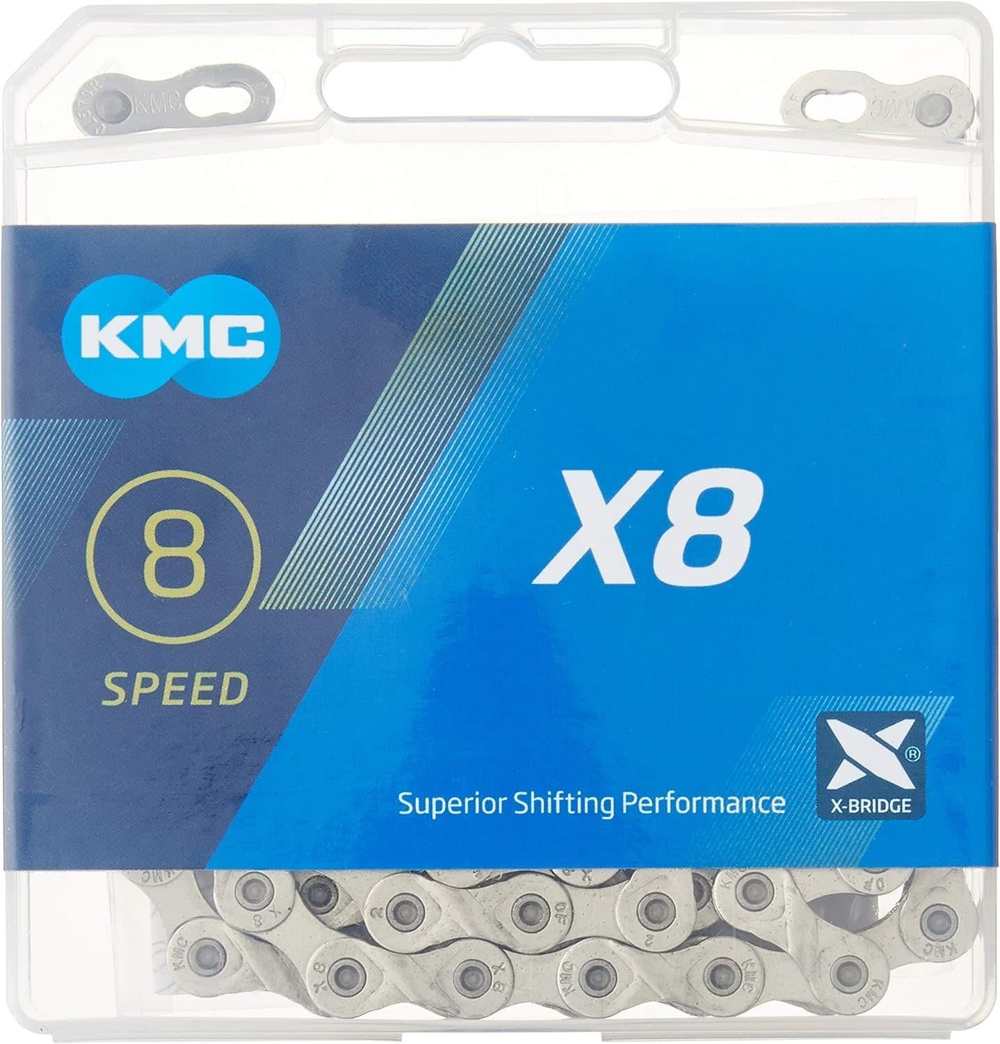 KMC, X8 NP/GY, Chain, 6/7/8sp 116 links, Silver