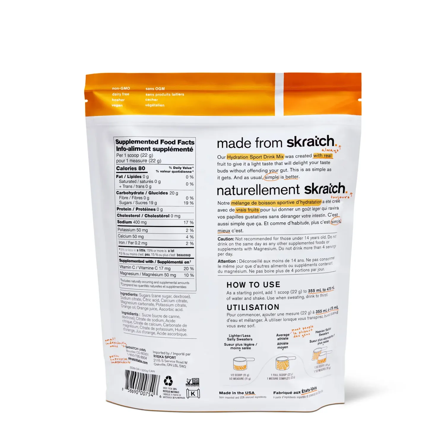 Skratch Labs Hydration Mix (60 serving Resealable Bag) 1320g