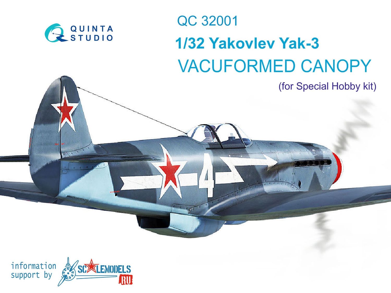 QC32001 - Yak-3 vacuformed clear canopy, open &amp; close position (for Special Hobby kit) - 1:32