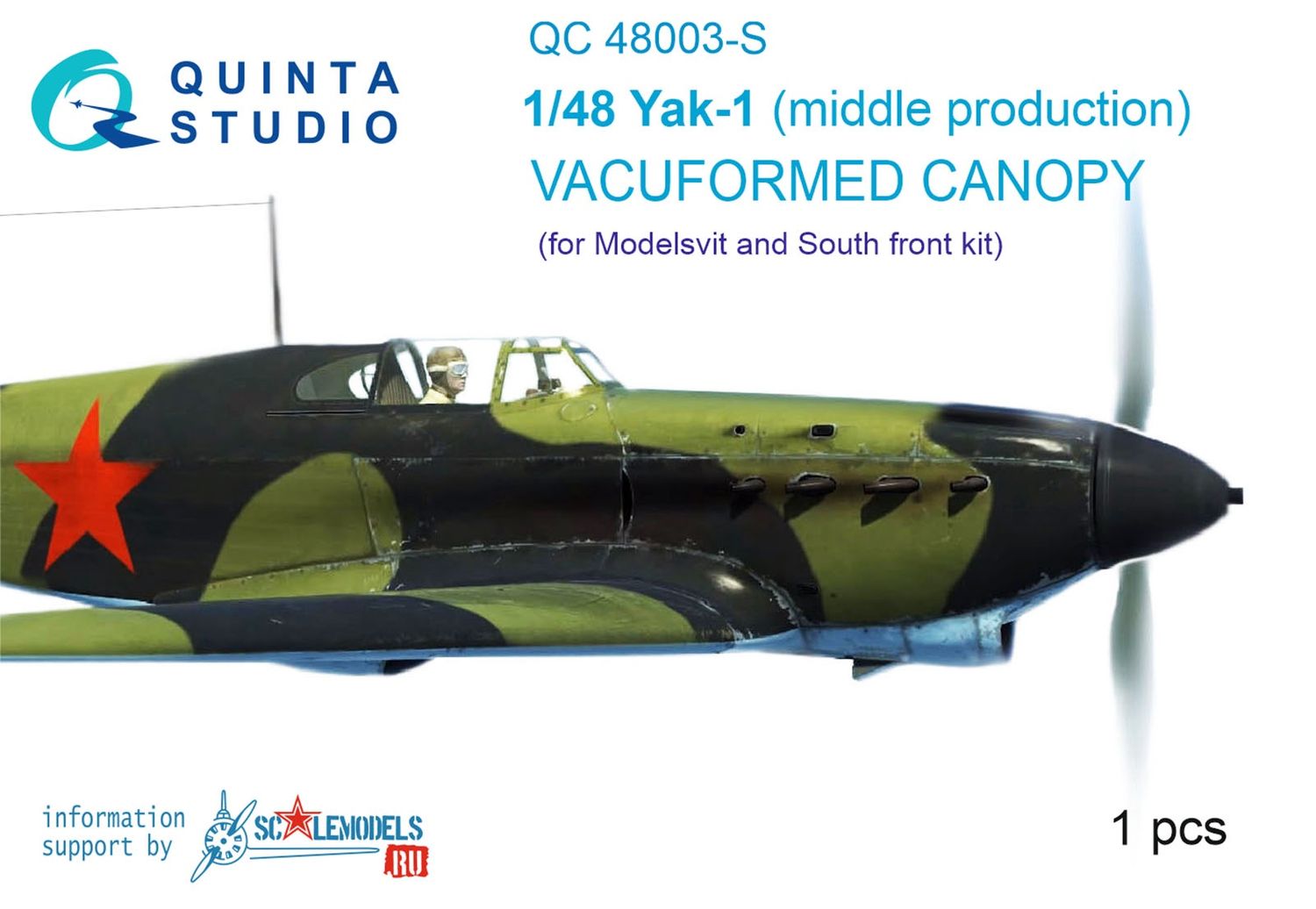QC48003-S - Yak-1 (middle production) vacuformed clear canopy, 1 pcs, (for SF or Modelsvit kit) - 1:48