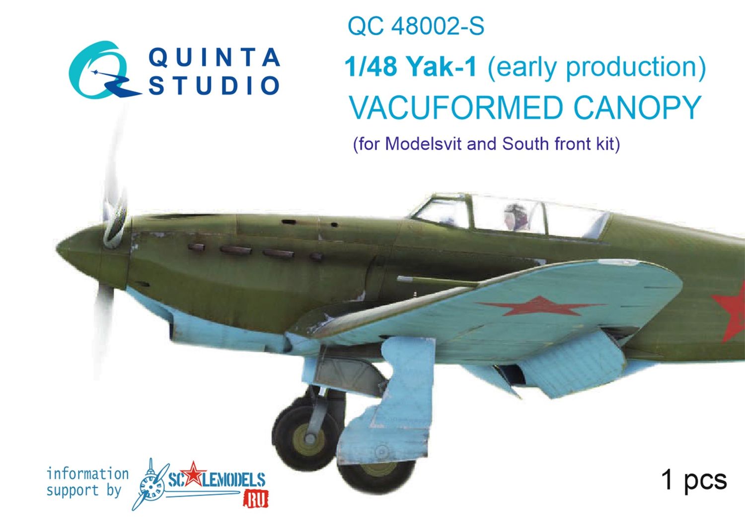 QC48002-S - Yak-1 (early production) vacuformed clear canopy, 1 pcs, (for SF or Modelsvit kit) - 1:48