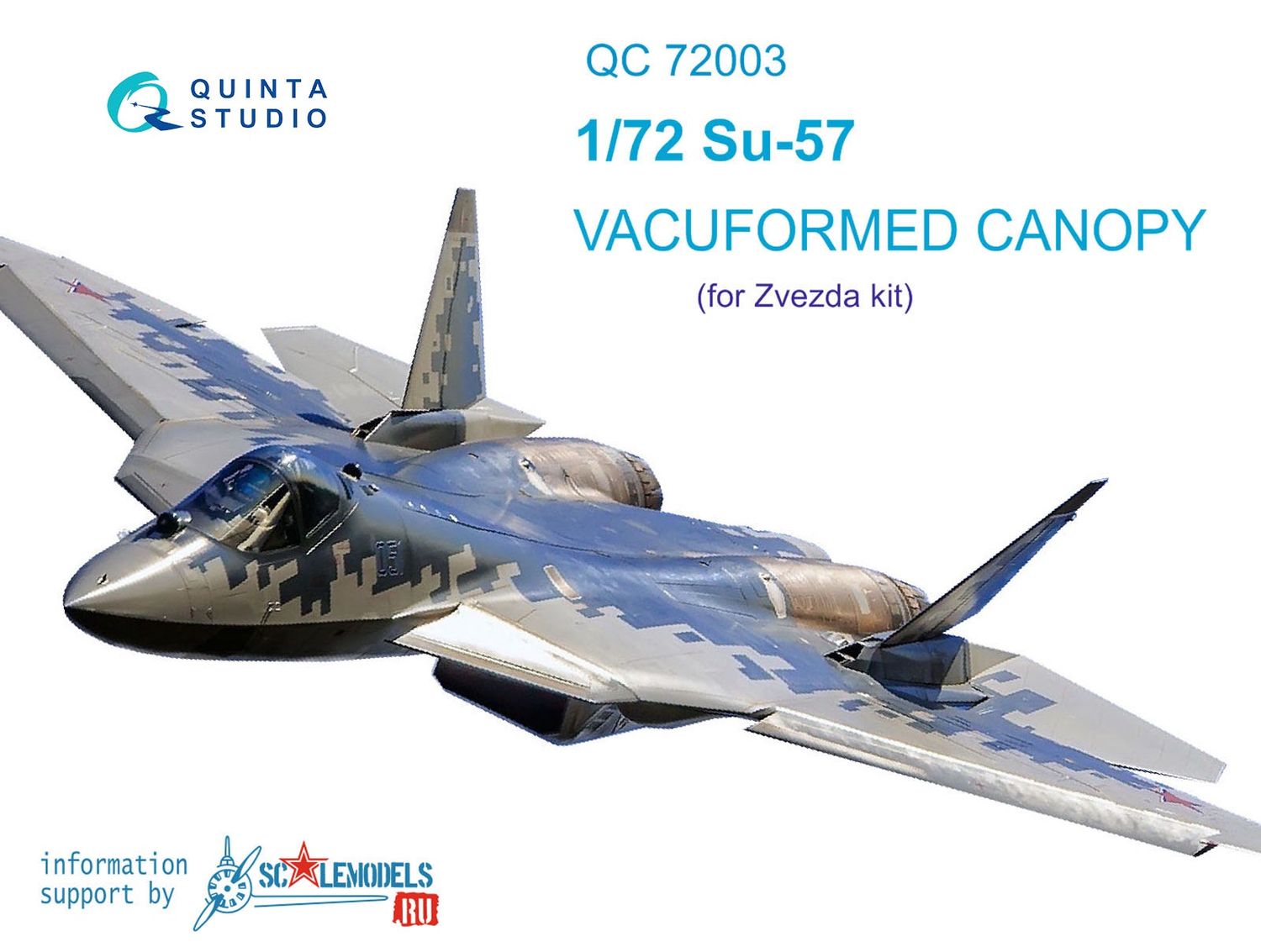 QC72003 - SU-57 vacuformed clear canopy, 2 pcs, (for  7319 Zvezda kits) - 1:72