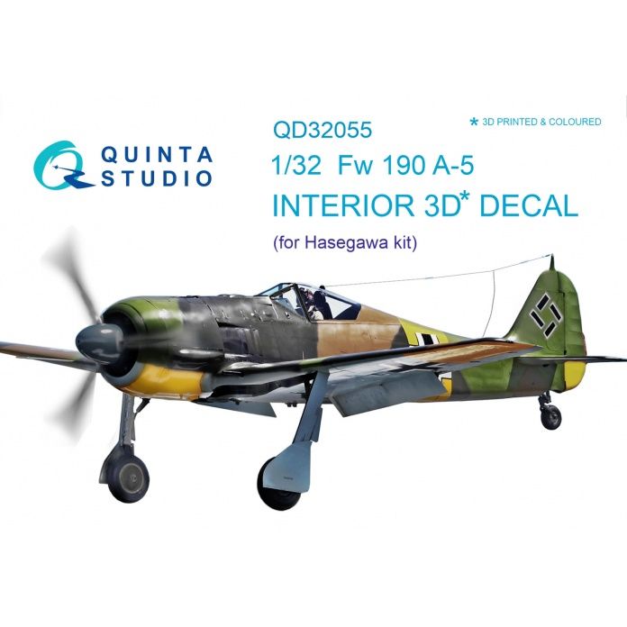 QD32055 - FW 190A-5  3D-Printed &amp; coloured Interior on decal paper (for Hasegawa kit) - 1:32