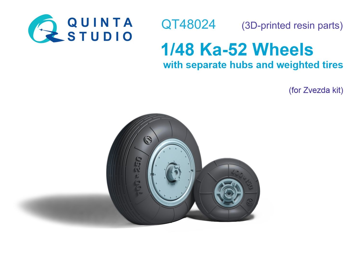 QT48024 - Ka-52 Wheels with separate hubs and weighted tires (Zvezda) - 1:48