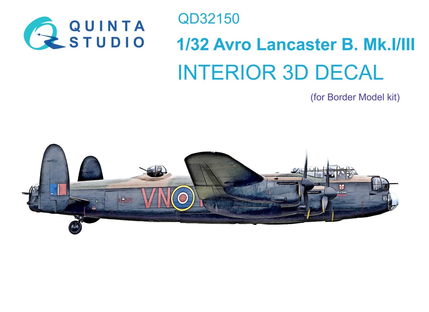 QD32150 - Avro Lancaster B. Mk.I/III 3D-Printed &amp; coloured Interior on decal paper (for Border Model kit) - 1:32