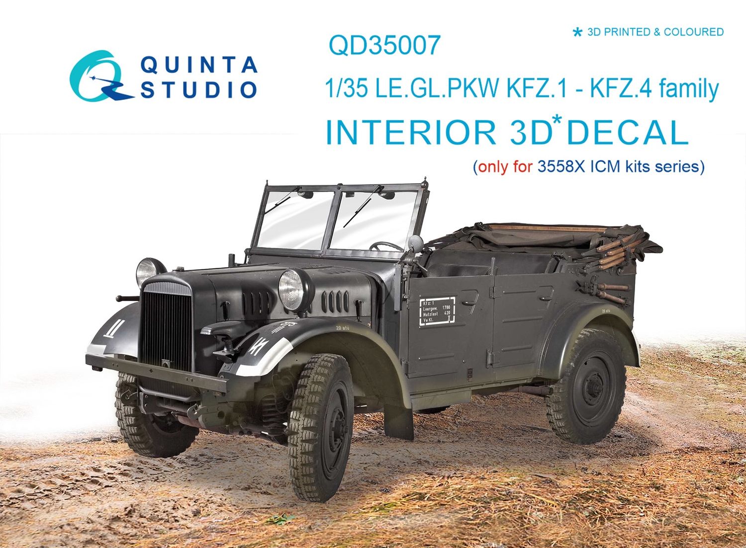 QD35007 - KFZ 1-4 3D-Printed &amp; coloured Interior on decal paper (for ICM kit) - 1:35
